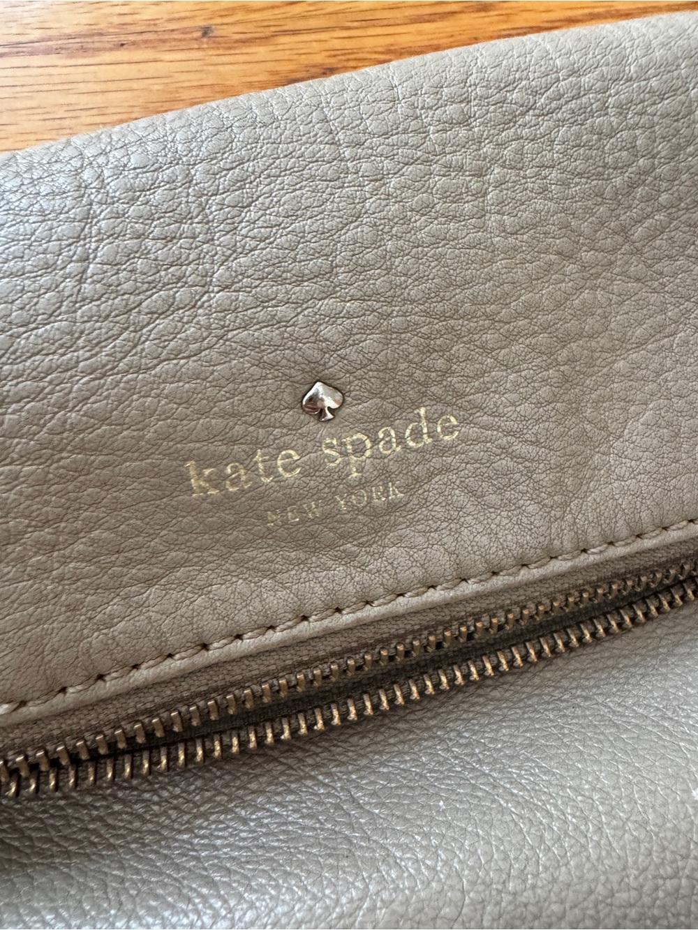 kate spade Taupe Leather Shoulder Bag with Gold Logo